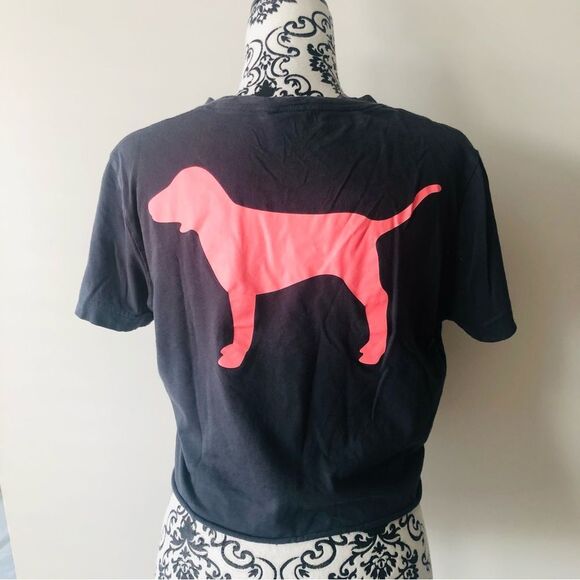 PINK Victoria’s Secret Logo Dog Cotton Front Pocket Crop Top Grey XS - Picture 1 of 5